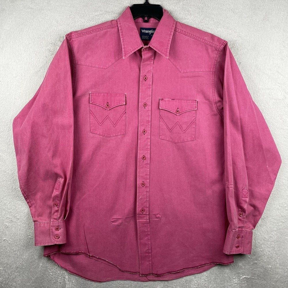 Vintage Wrangler Brushpopper Shirt Mens XL 17-36 Pink Western Button Up USA Made